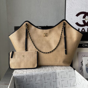 Chanel 25S Maxi Hobo Straw and Leather Tote Bag