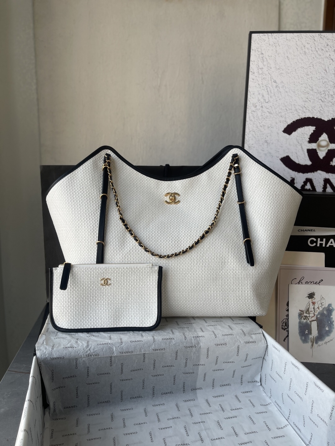 Chanel 25S Maxi Hobo Straw and Leather Tote Bag