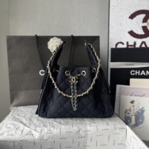 Chanel Quilted Dark Navy Denim Hobo Shoulder Bag