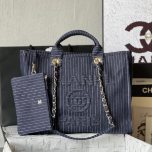 Chanel Classic Travel Shopping Tote Bag in Denim Canvas