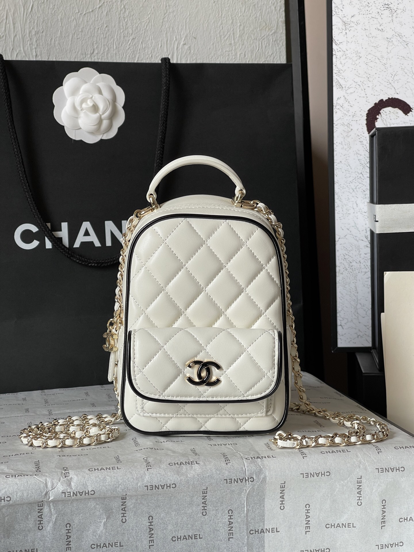Chanel Black and White Plaid Panda Backpack