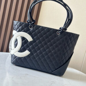 Chanel Black and White Calfskin Large Tote Bag