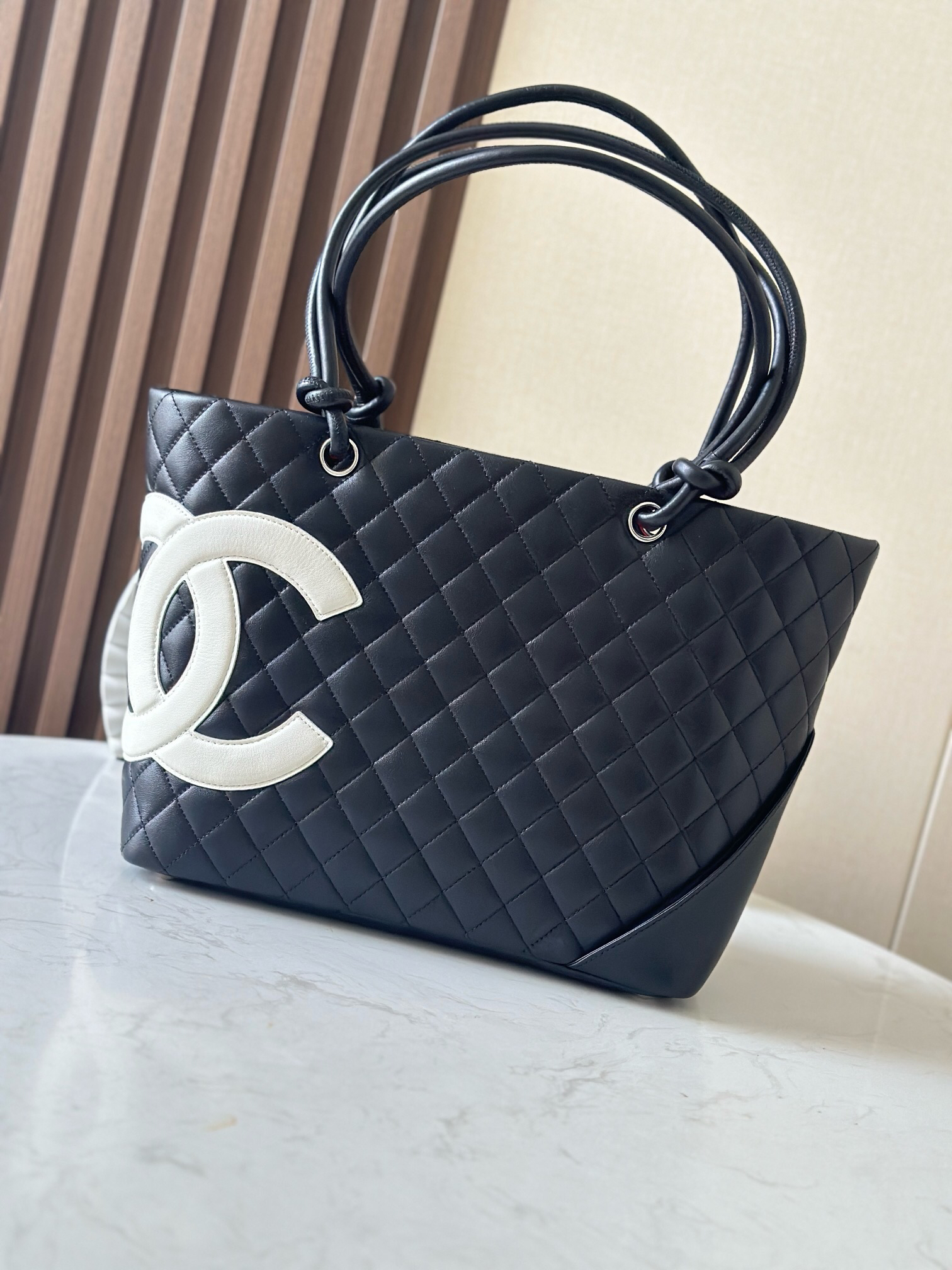 Chanel Black and White Calfskin Large Tote Bag