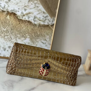 Vintage Chanel Crocodile-Embossed Gold Clutch Evening Bag