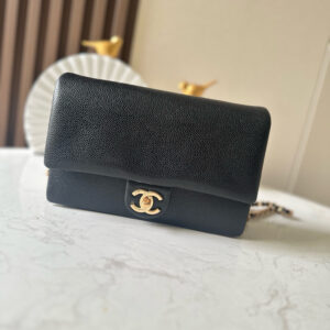Chanel Classic Flap Bag, Medium, Black Caviar Leather, No Quilting