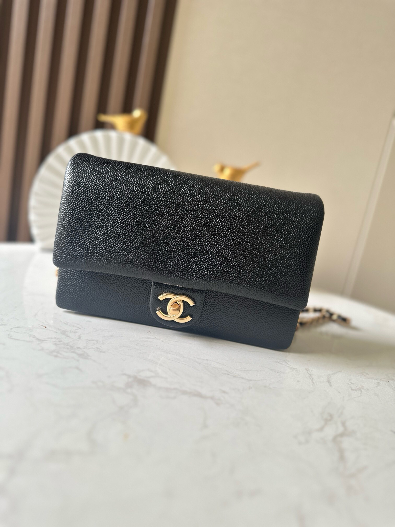 Chanel Classic Flap Bag, Medium, Black Caviar Leather, No Quilting