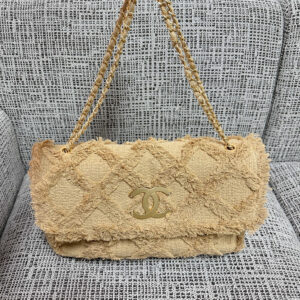 Chanel Vintage Woven Linen Wheat-Ear Flap Crossbody Bag