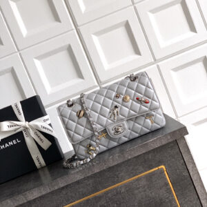 OHANEL 26S CF Charm Chain Shoulder Bag, Large, Battle Gray