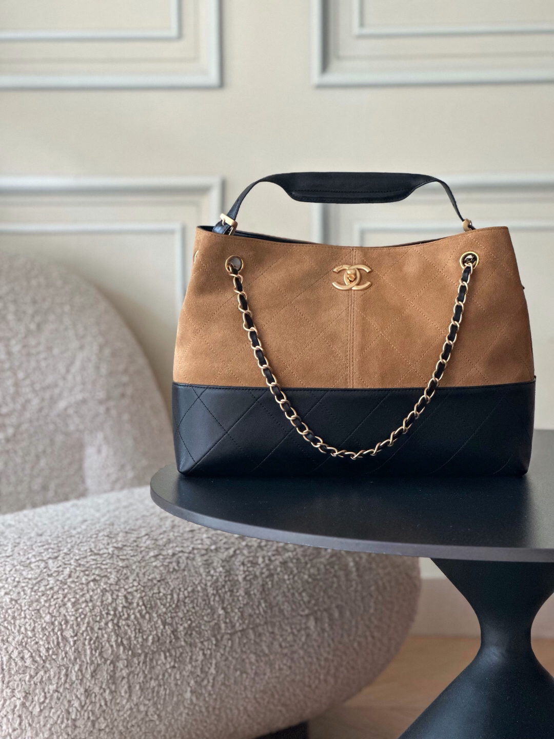 Velvet Handmade Box Handbag with Attached Mini Bag