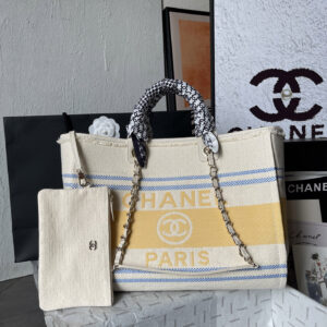 Chanel Apricot Yellow Canvas Tote Bag