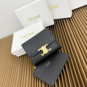 Celine Triomphe Black Calfskin Wallet with Detachable Coin Purse
