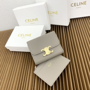 Celine Triomphe Small Calfskin Wallet in Elephant Gray