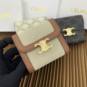 CELINE Triomphe Small Textile and Calfskin Leather Wallet