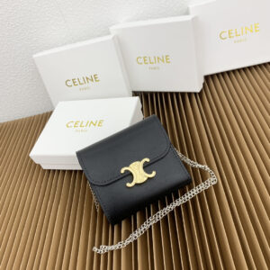 CELINE Triomphe Small Lambskin Leather Flap Wallet
