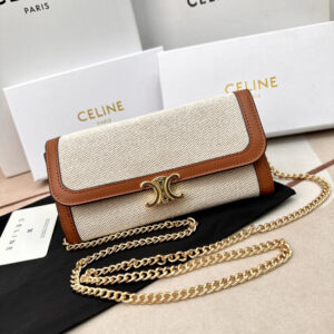 Celine Triomphe White Chain Wallet