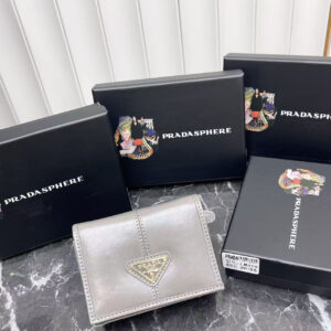 Prada Leather Wallet with Metal Triangle Logo