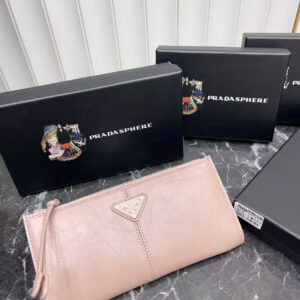 Prada Leather Wallet with Metal Triangle Logo