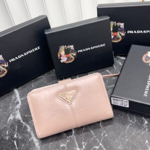 Prada Oiled Leather Zip Wallet with Metal Triangular Logo