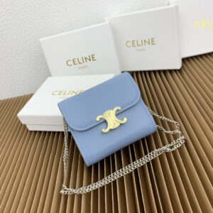 CELINE Small Triomphe Lambskin Flap Wallet