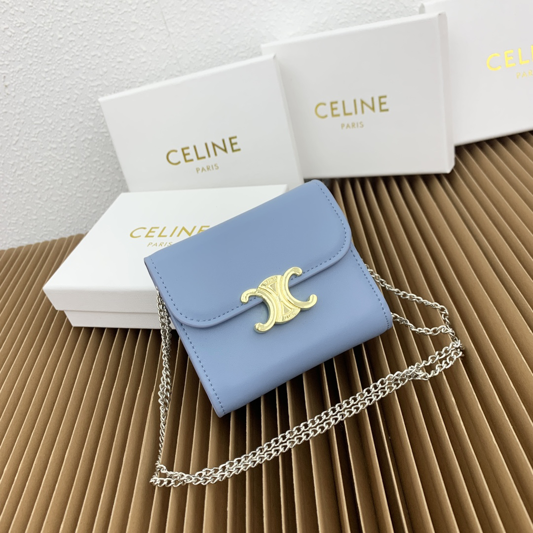 CELINE Small Triomphe Lambskin Flap Wallet