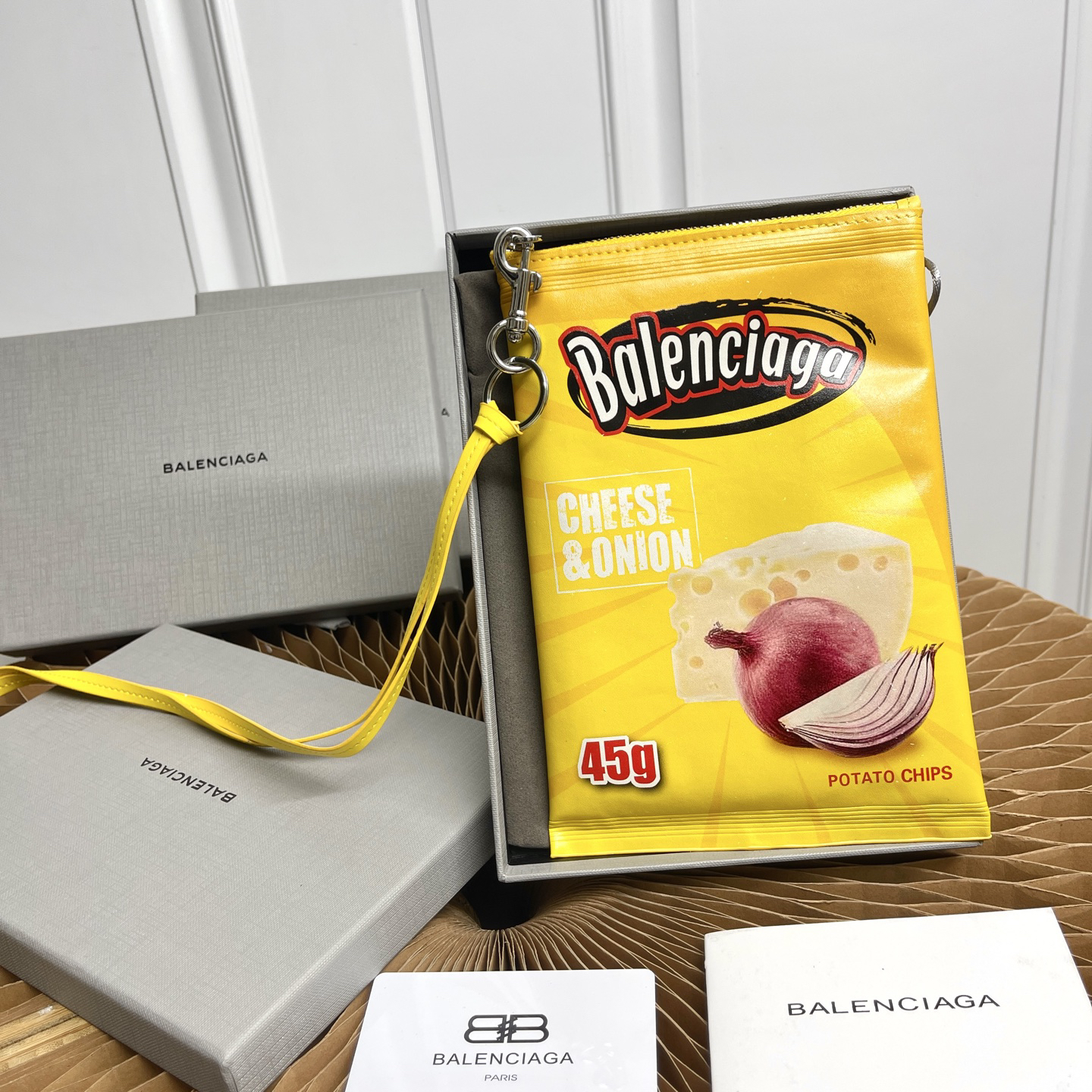 Balenciaga Chips Leather Phone Pouch