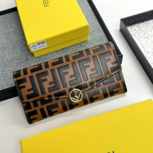 Fendi Gold Logo Long Flap Wallet
