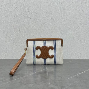 Celine Handbag in Blue Striped Textile with Brown Logo