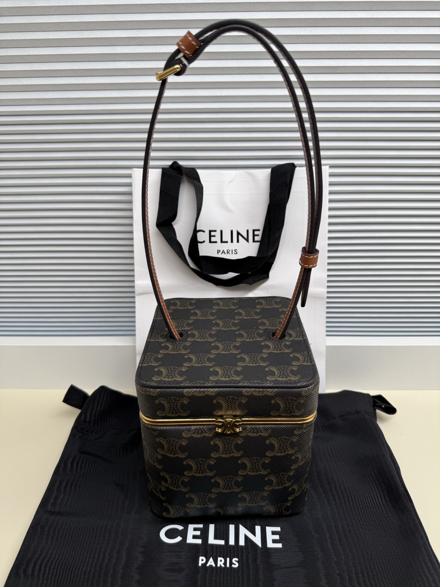 TRIOME FRAME Small Logo-Print Leather Box Handbag