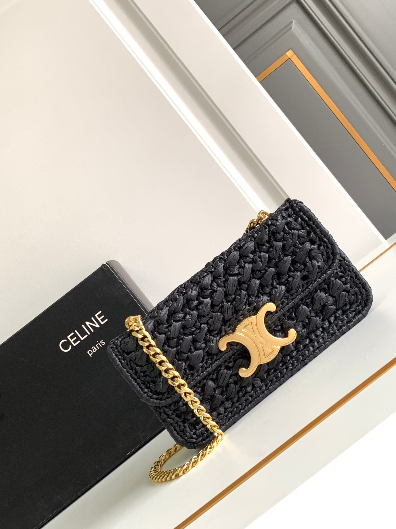 Celine Summer Limited-Edition Raffia Woven Chain Shoulder Bag
