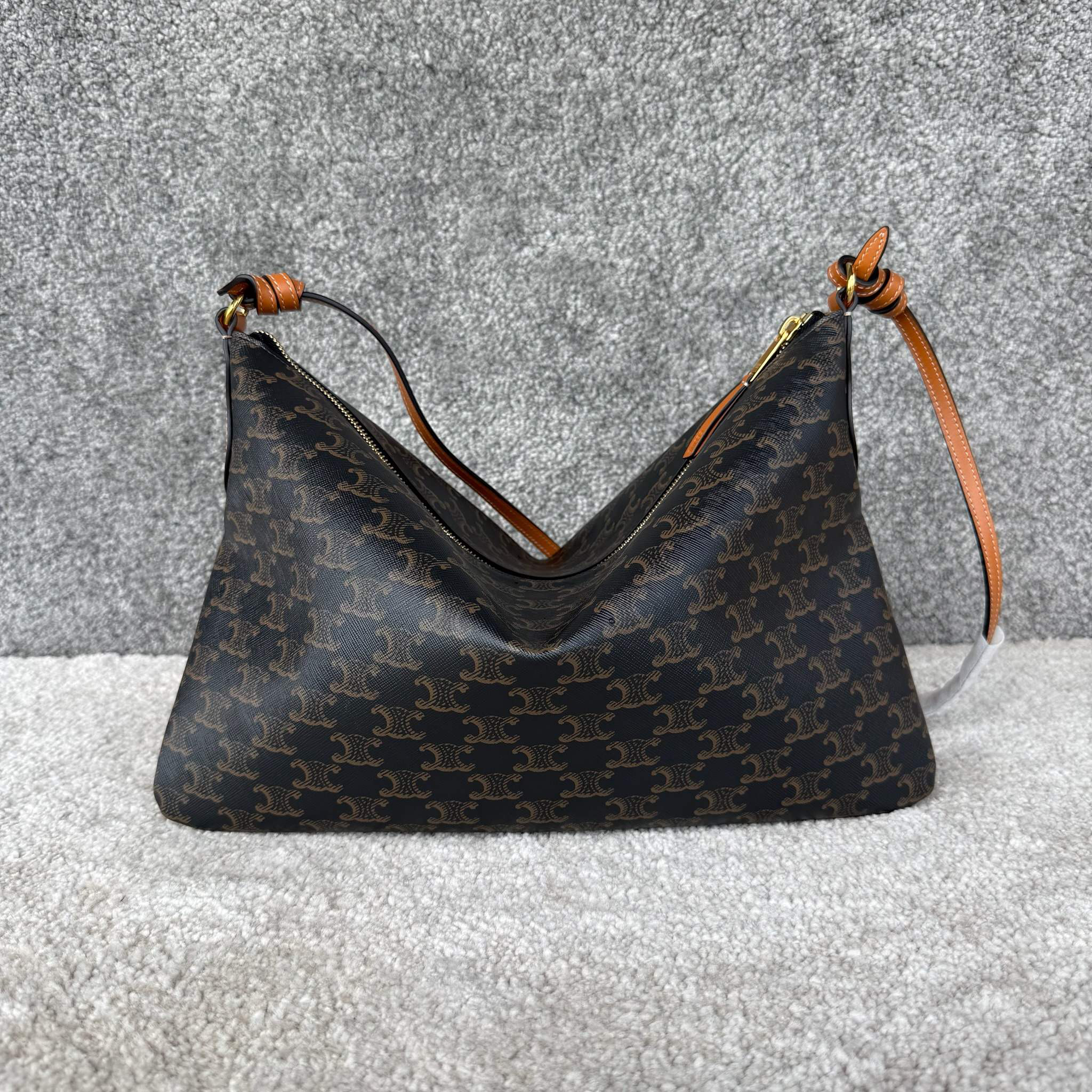Celine Logo-Print Double-Zip Shoulder Bag