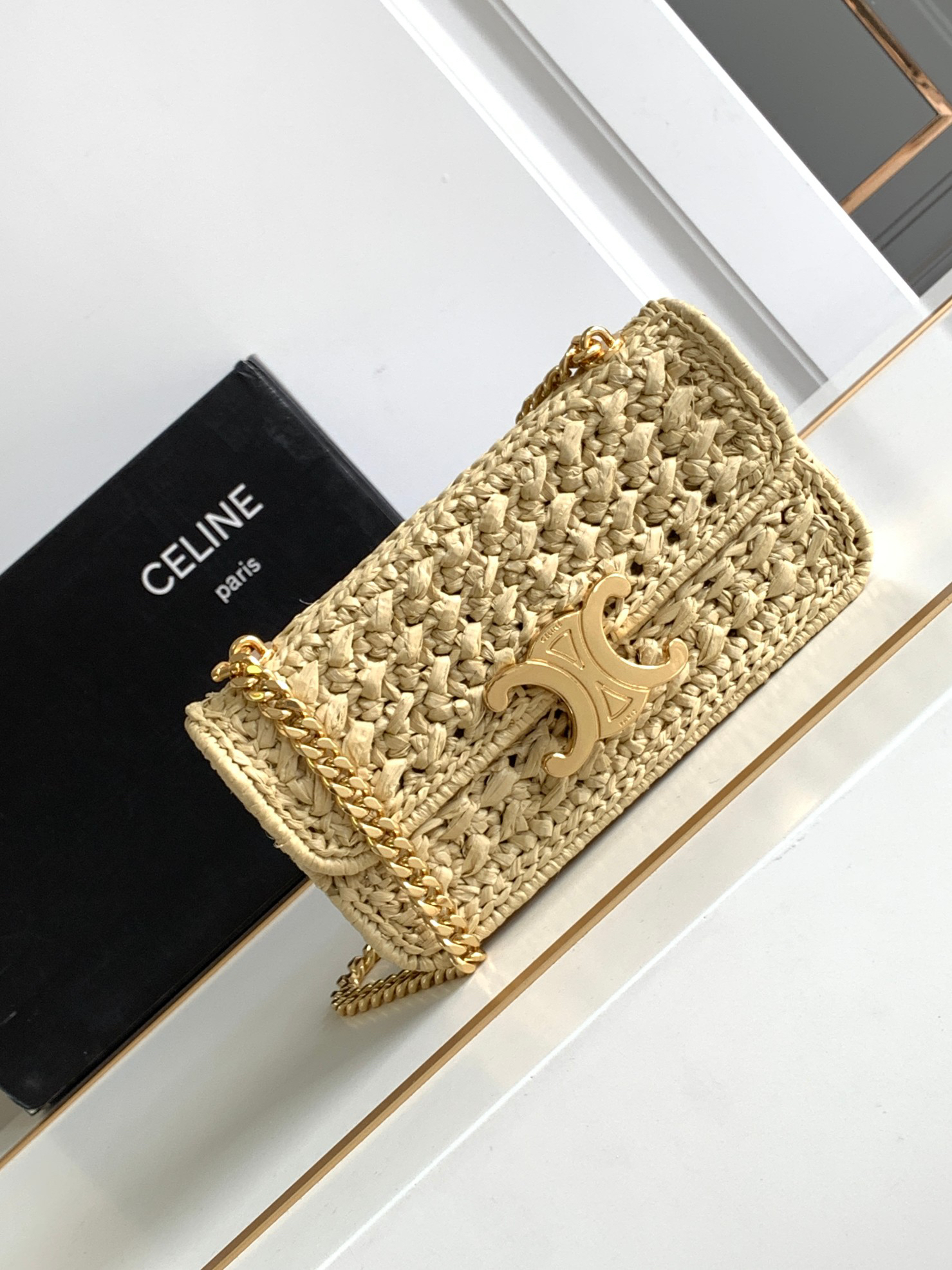 Celine Triome Plant-Fiber Woven Chain Shoulder Bag