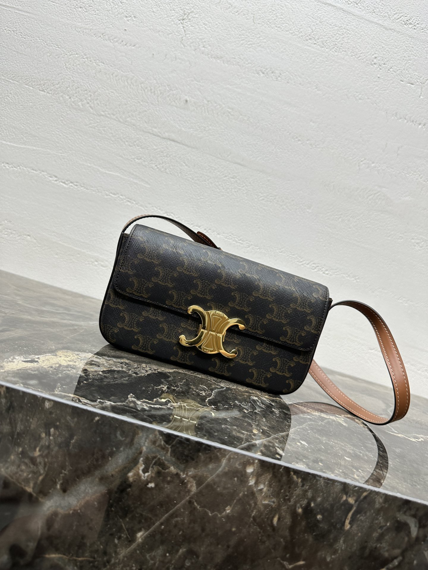 TRIOME Logo-Print Crossbody Bag in C Fabric with Leather Trim