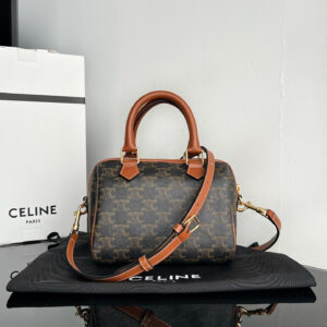 CELINE Triomphe Canvas Leather-Trimmed Boston Bag