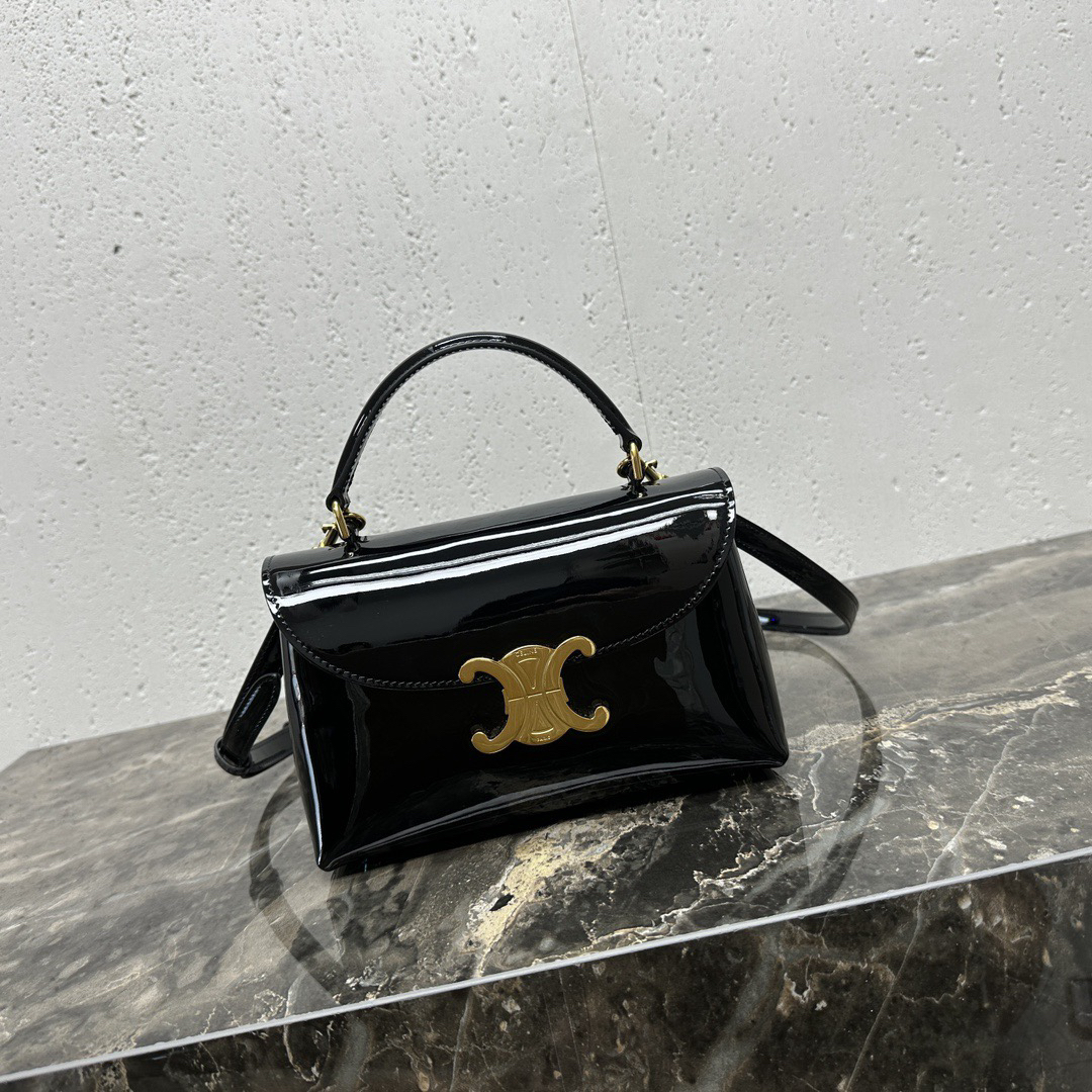TEEN NINO Patent Cowhide Leather Handbag, 8 x 5 x 3 in