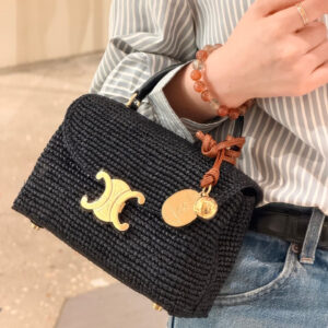 Celine Black Woven Straw Bag
