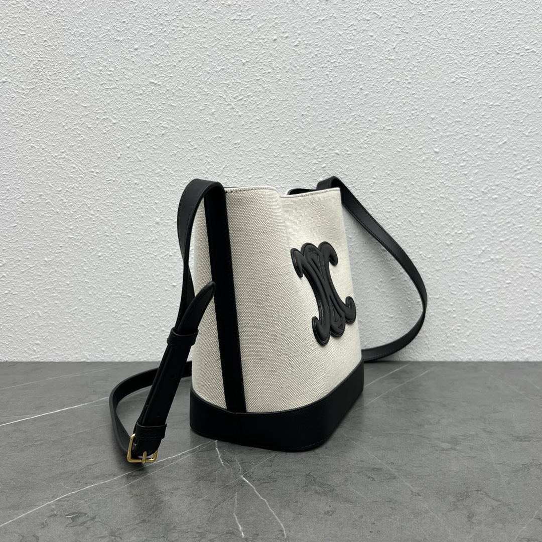 CELINE 2022 Spring/Summer CUIR Bucket Bag in Black Linen - Image 2