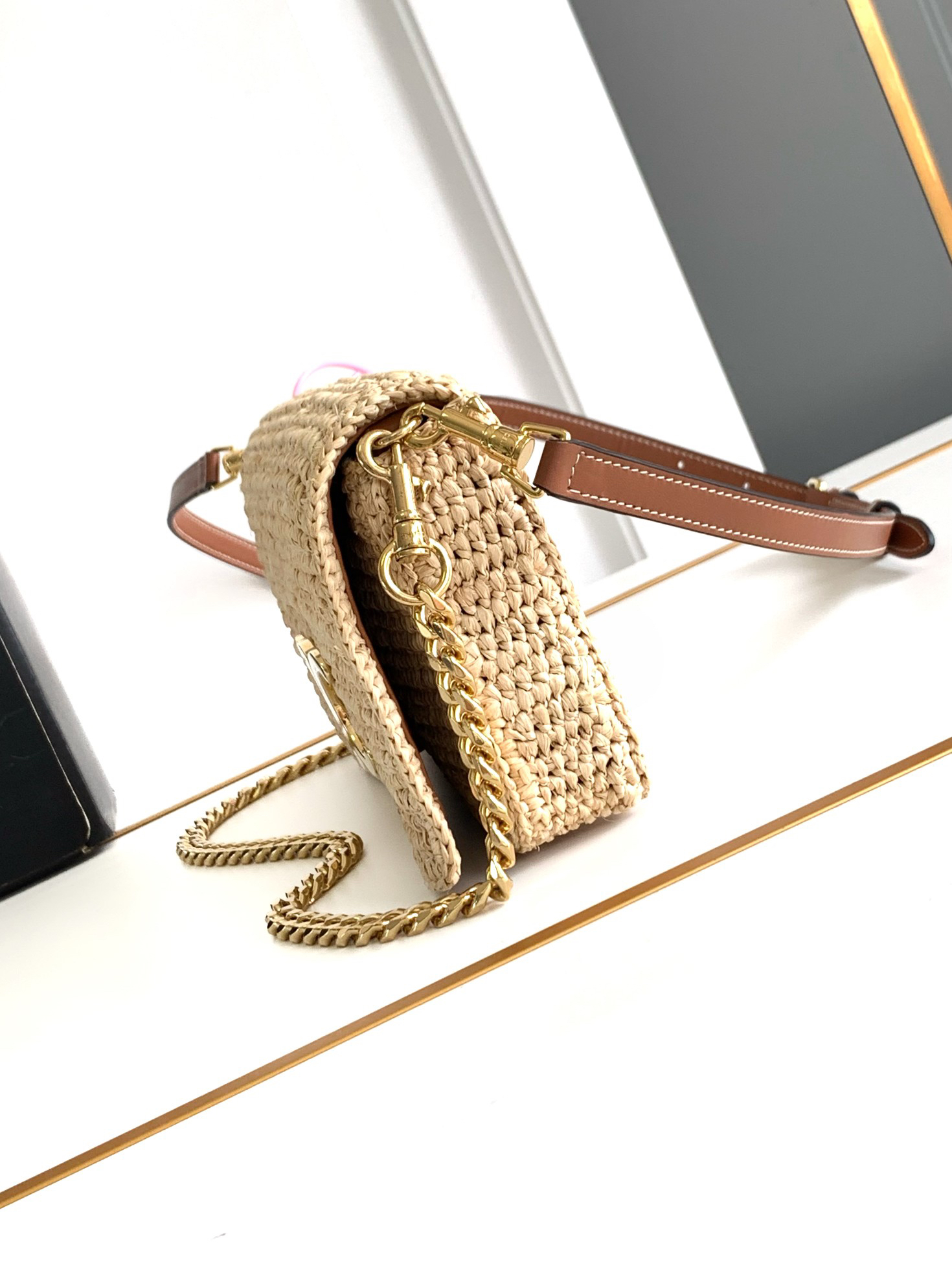 Celine Multichette Raffia Woven Handbag - Image 2