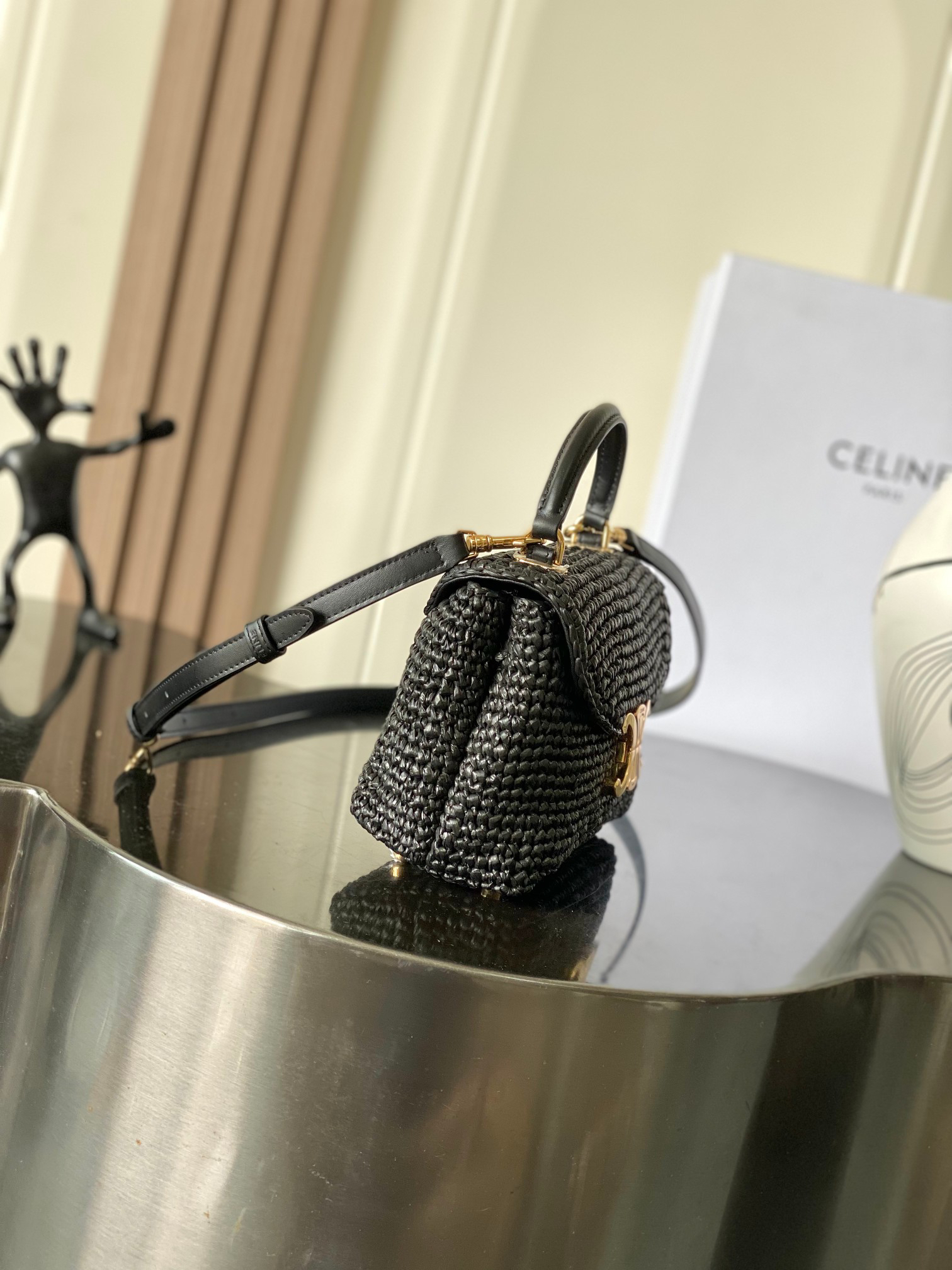 Celine Teen Nino Woven Black Top Handle Bag - Image 2
