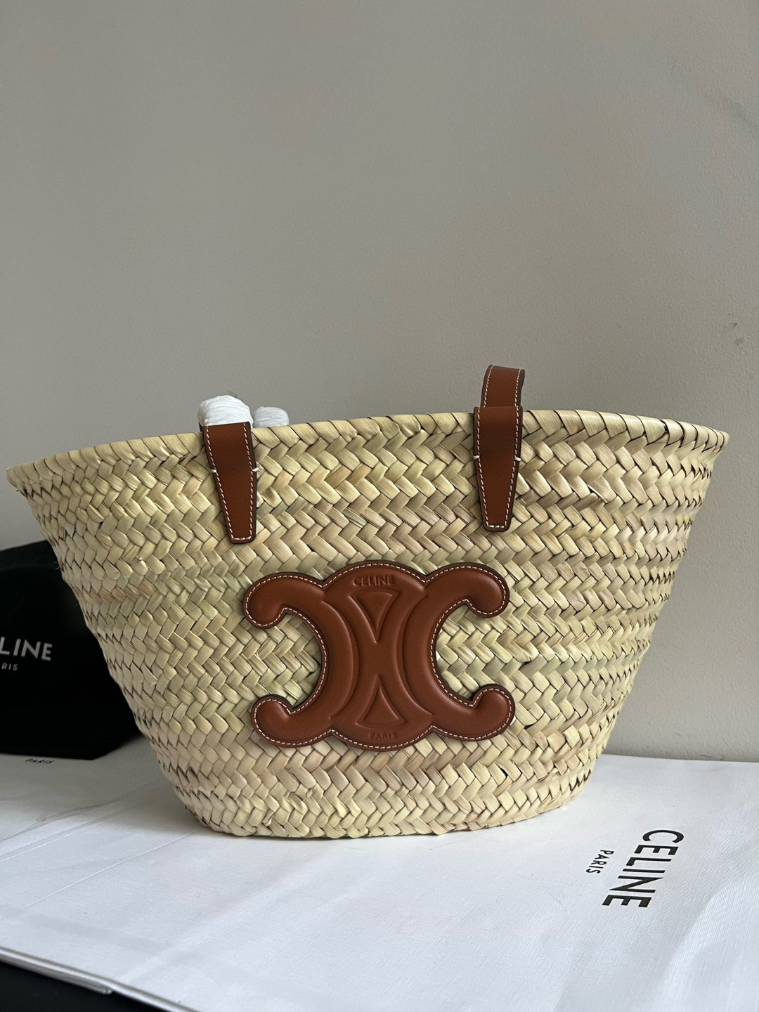 Celine Triomphe Raffia Basket Tote Bag - Image 2