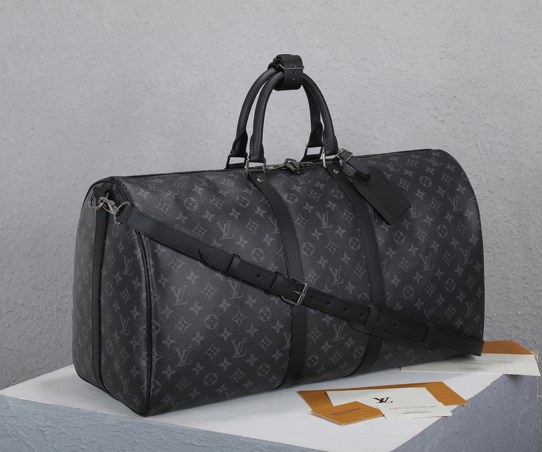 Louis Vuitton Keepall 55 Travel Bag in Monogram Eclipse Canvas - Image 2
