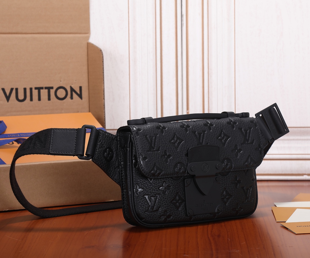 S Lock Sling Bag in Monogram Embossed Black Taurillon Leather - Image 2