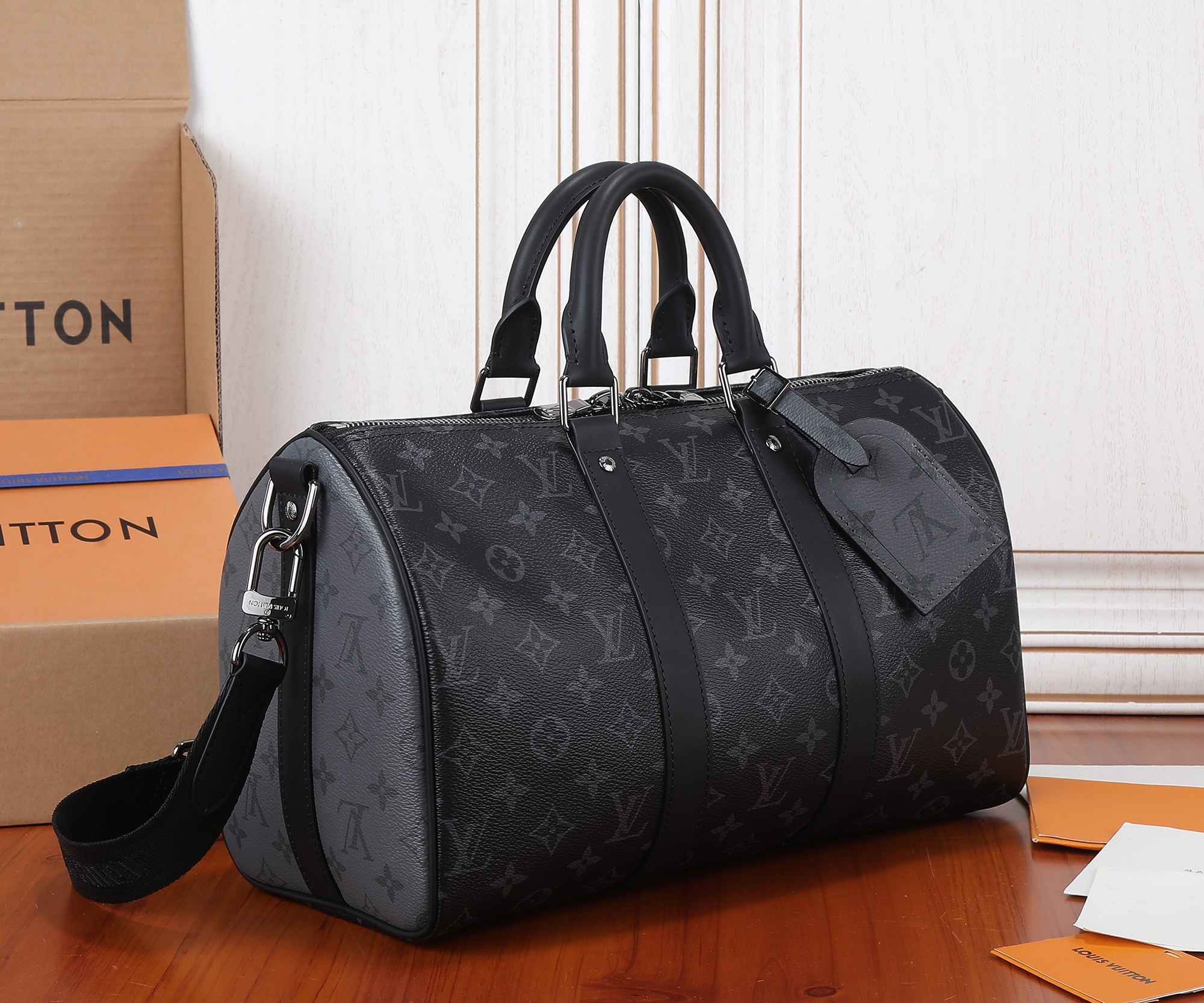 Louis Vuitton Keepall Bandoulière 35 Travel Bag in Monogram Eclipse - Image 2