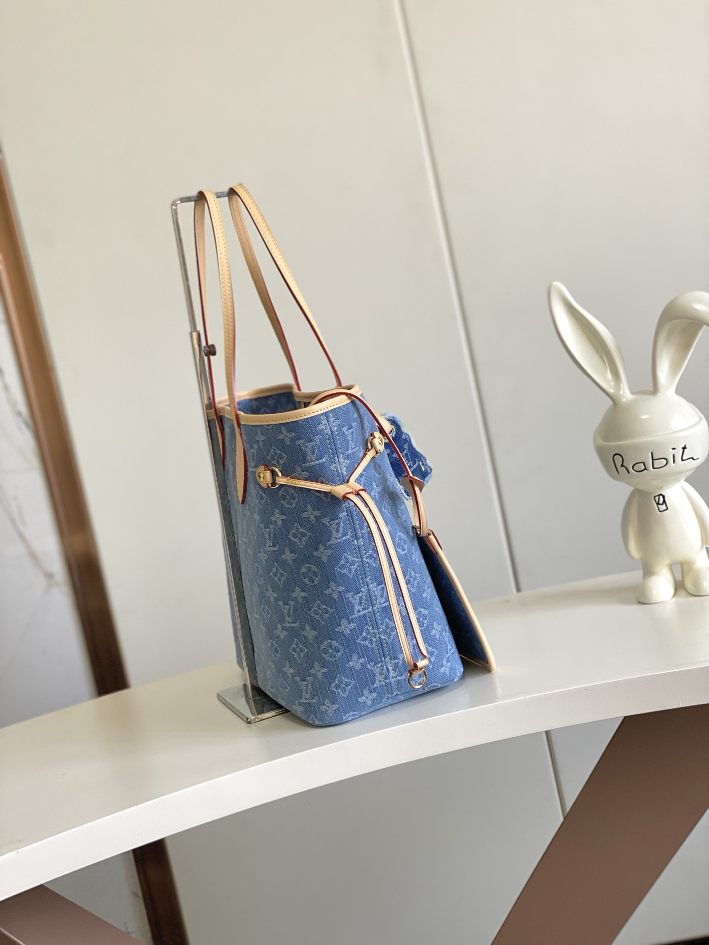 Louis Vuitton Neverfull MM Denim Monogram Tote Bag with Detachable Zip Pouch - Image 2