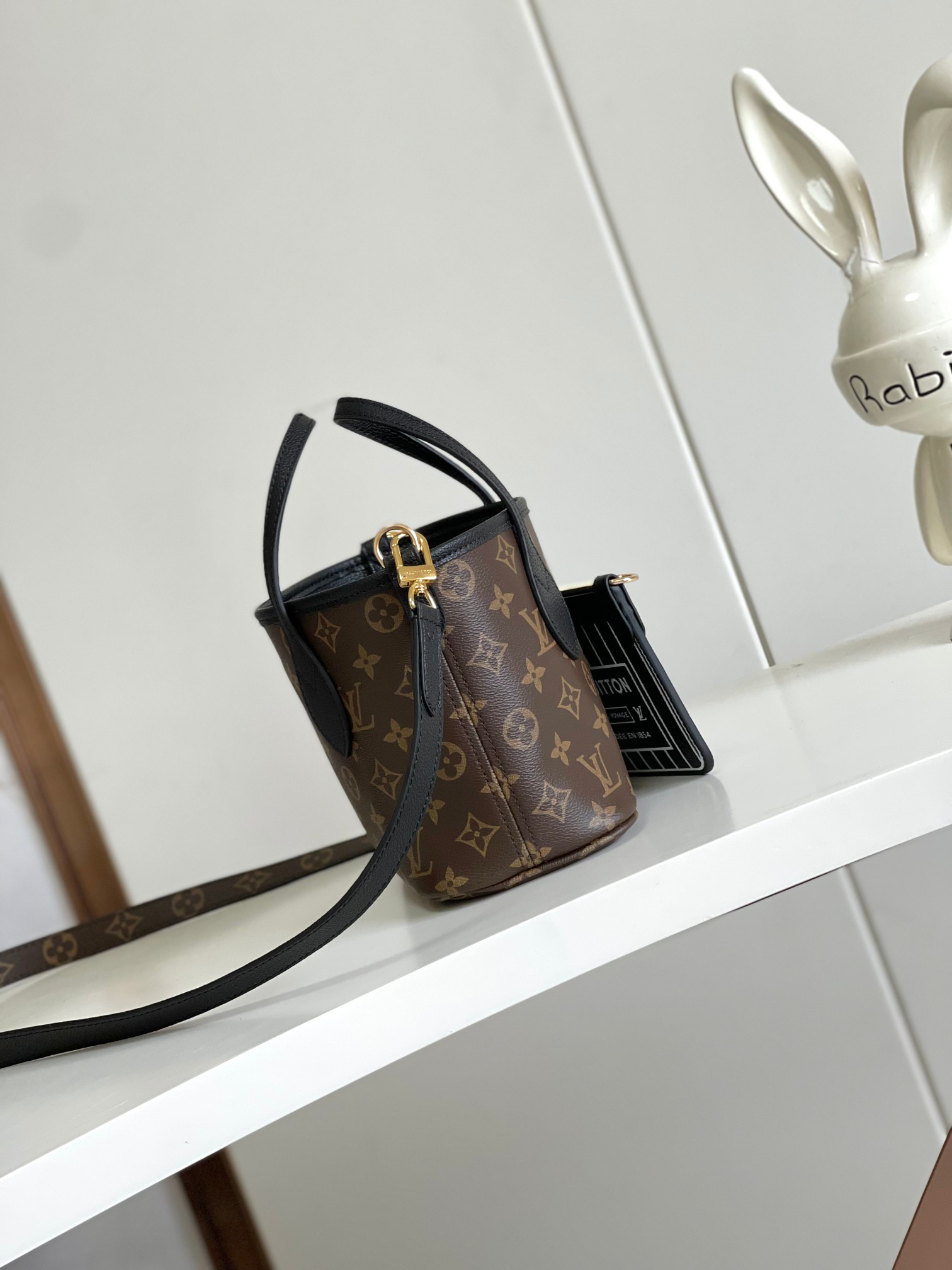 Louis Vuitton Neverfull BB Handbag in Damier Azur Canvas, Black, M12099 - Image 2