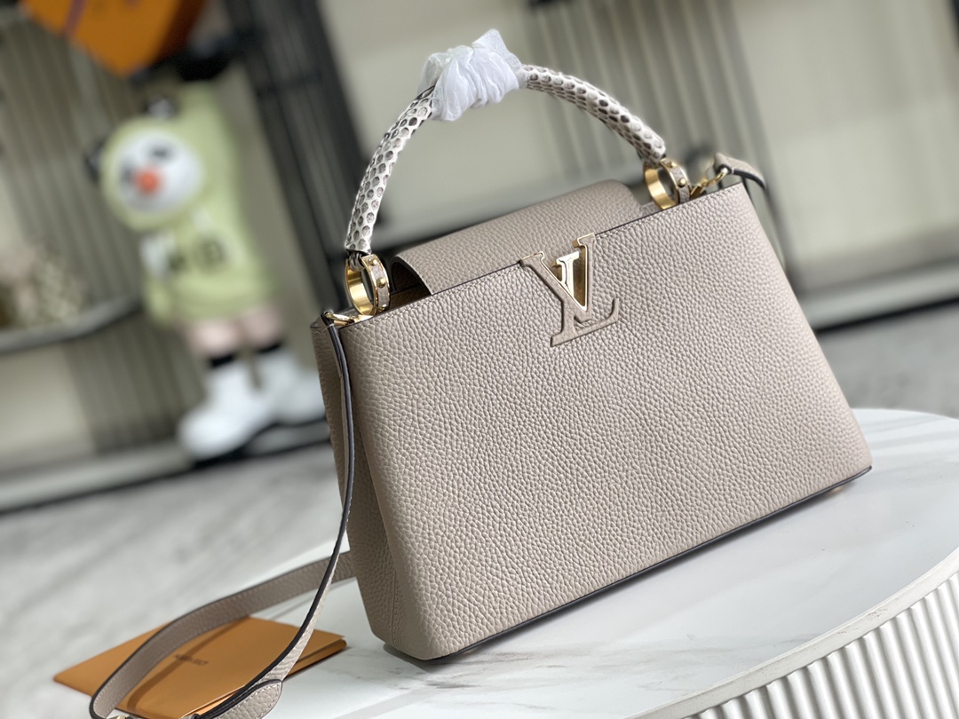 Louis Vuitton Capucines Handbag in Elephant Grey Taurillon Leather with Python Trim - Image 2