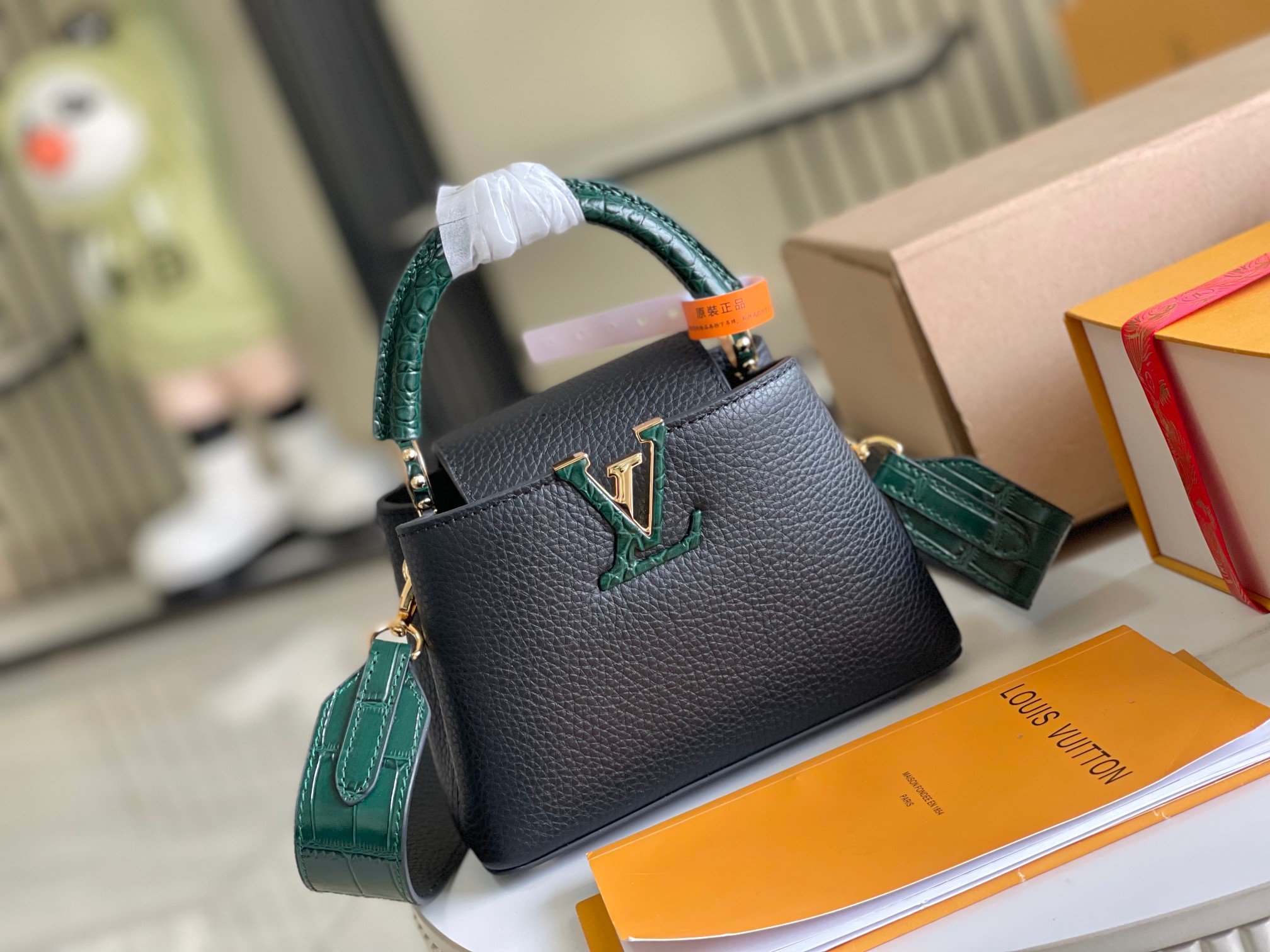 Louis Vuitton Capucines Mini Handbag in Black Crocodile-Textured Leather - Image 2