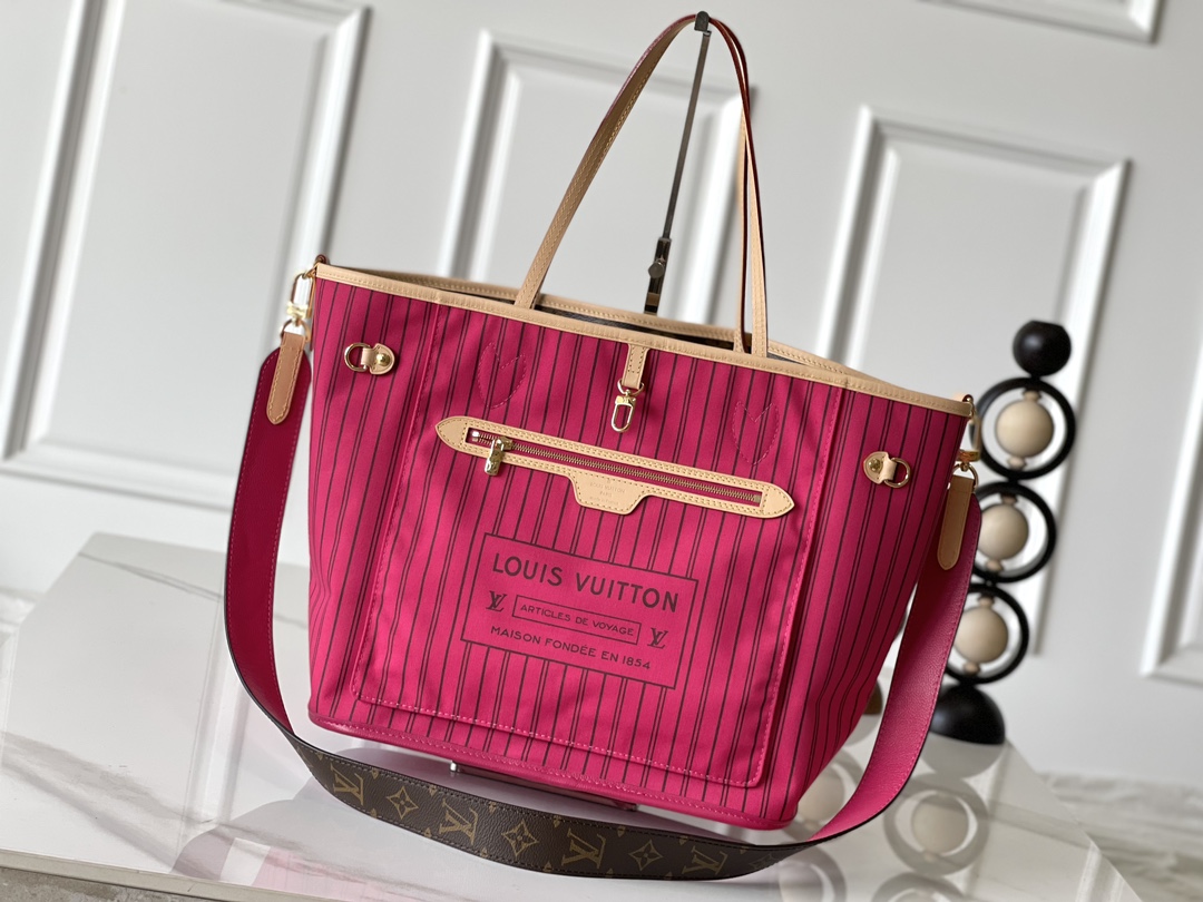Louis Vuitton Neverfull MM Handbag in Damier Azur Canvas, Rose Pink - Image 2