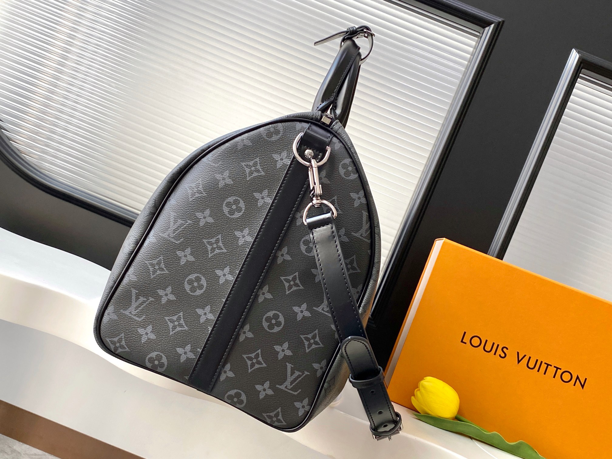 Louis Vuitton Keepall Bandouliere 50 Travel Bag in Monogram Eclipse Reverse Canvas - Image 2
