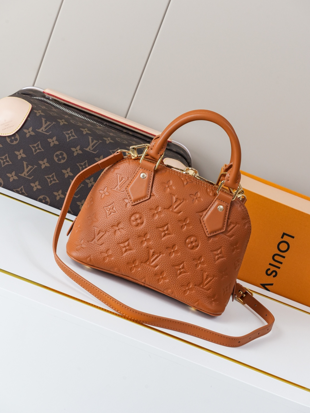 Louis Vuitton Alma BB Monogram Empreinte Leather Handbag Brown - Image 2