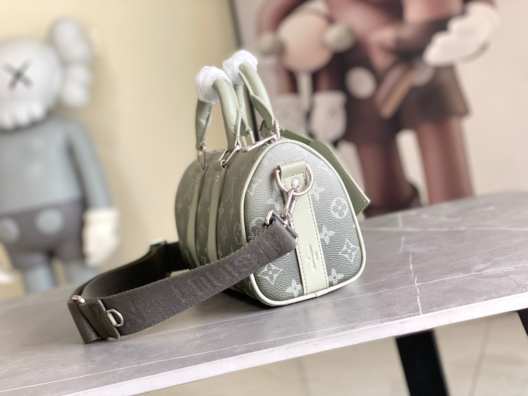 Louis Vuitton Keepall 25 Pillow Bag in Gradient Gray Green Monogram Eclipse Reverse Canvas - Image 2